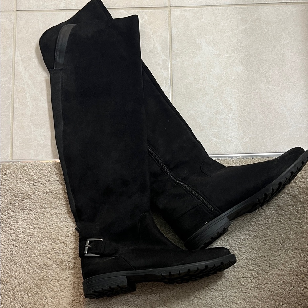 Black Over The Knee Boots with Buckle
